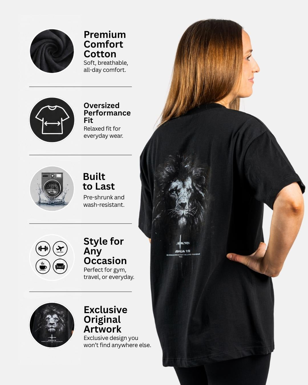 Joshua 1:9 'Lion' Women’s Oversized T-Shirt