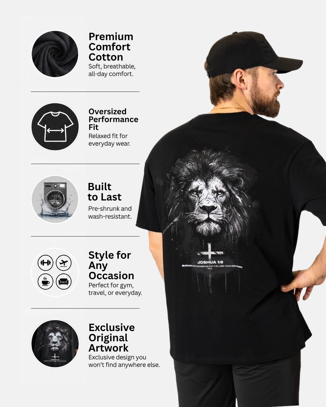 Joshua 1:9 Lion Oversized T-Shirt