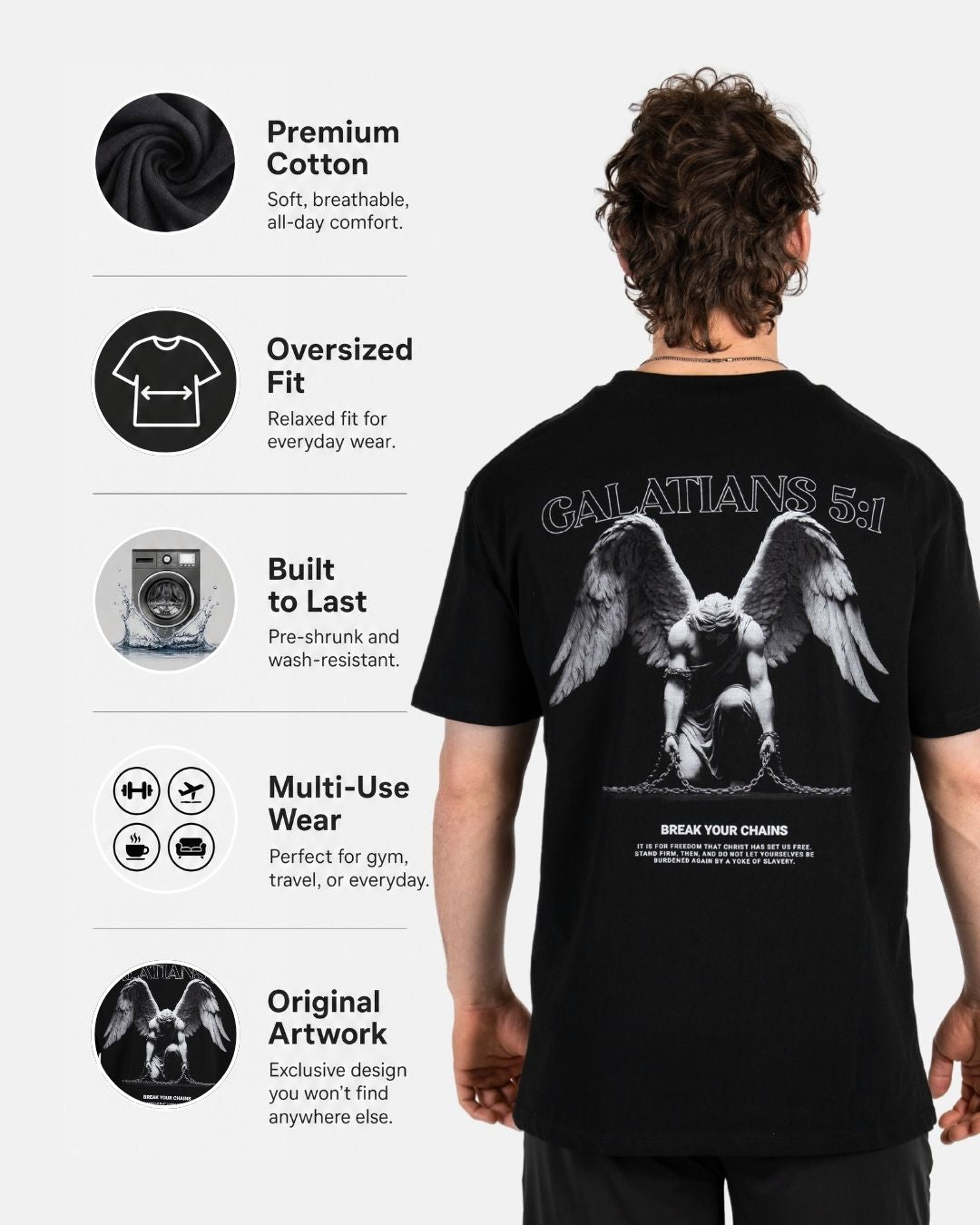 Galatians 5:1 ’Break Your Chains’ Men’s Oversized T-Shirt