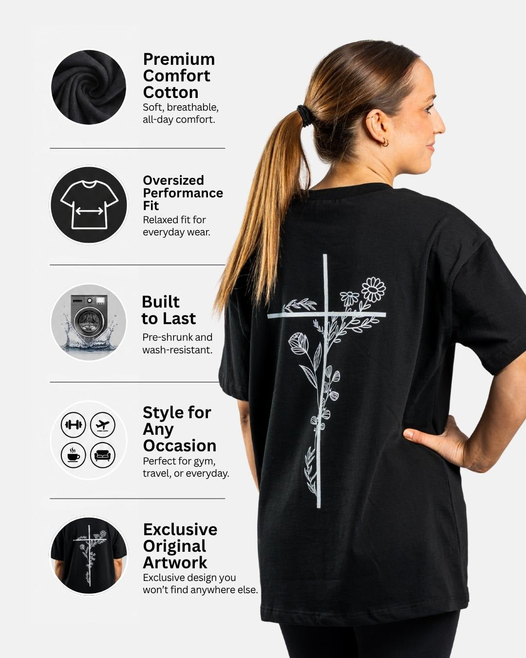 'Floral Cross' oversized T-shirt voor dames