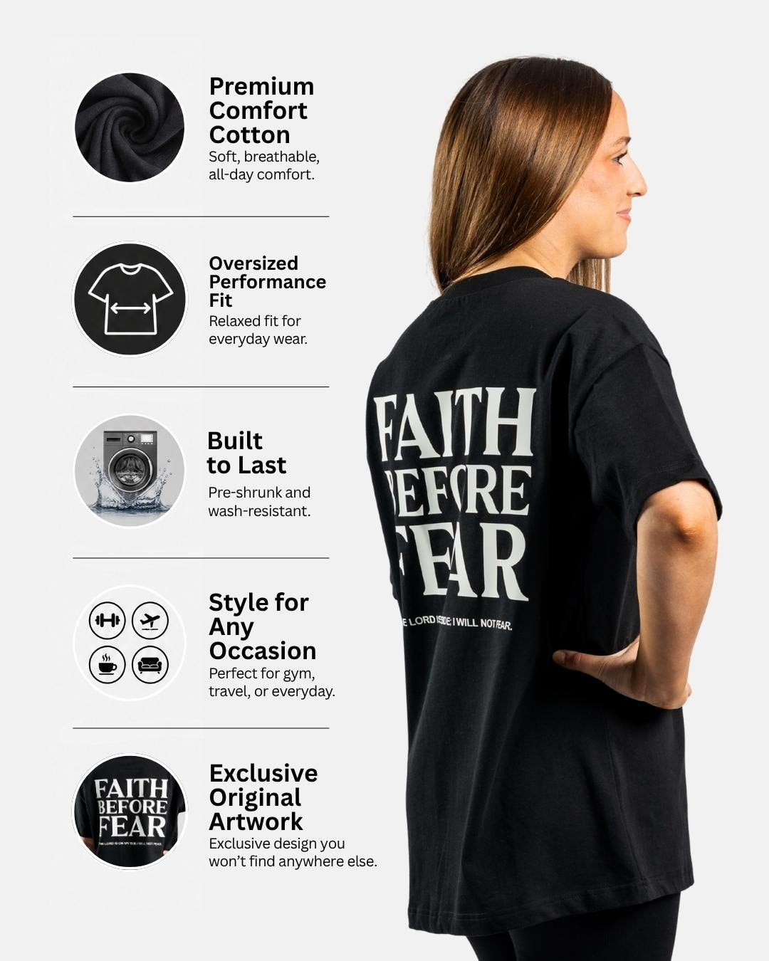 'Faith Before Fear' oversized T-shirt voor dames