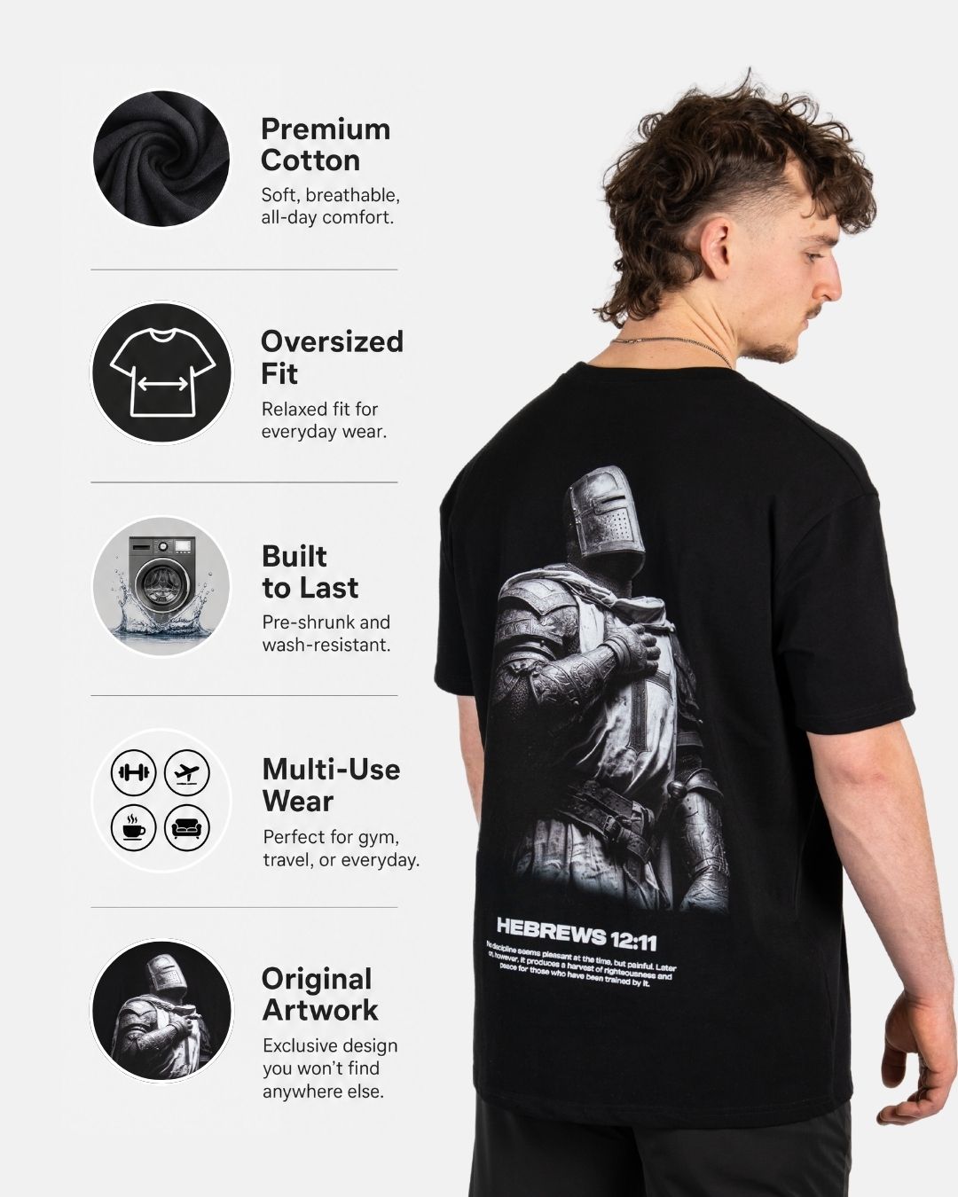 Hebrews 12:11 ’Warrior’s Discipline’ Men’s Oversized T-Shirt