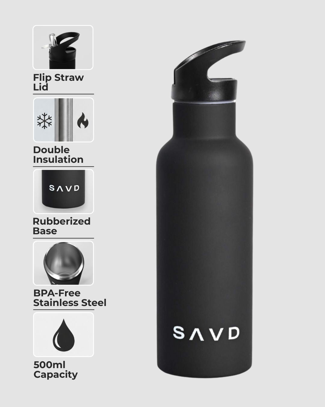 Flip Straw Stainless Steel Water Bottle