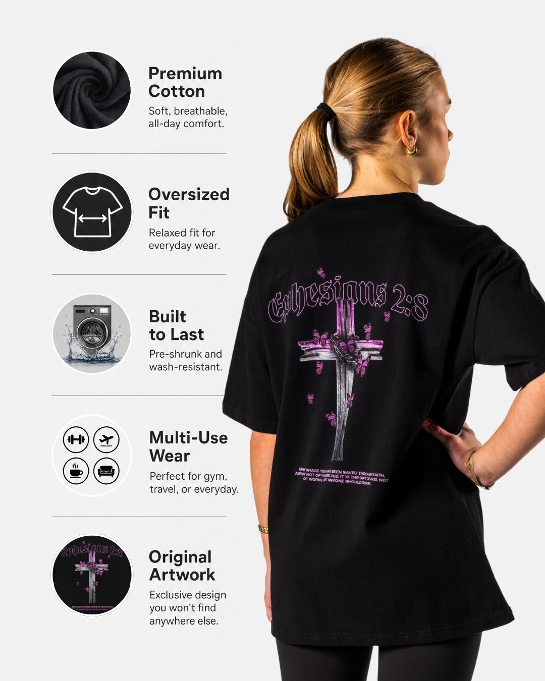 Ephesians 2:8 'Saved through Faith' Women’s Oversized T-Shirt