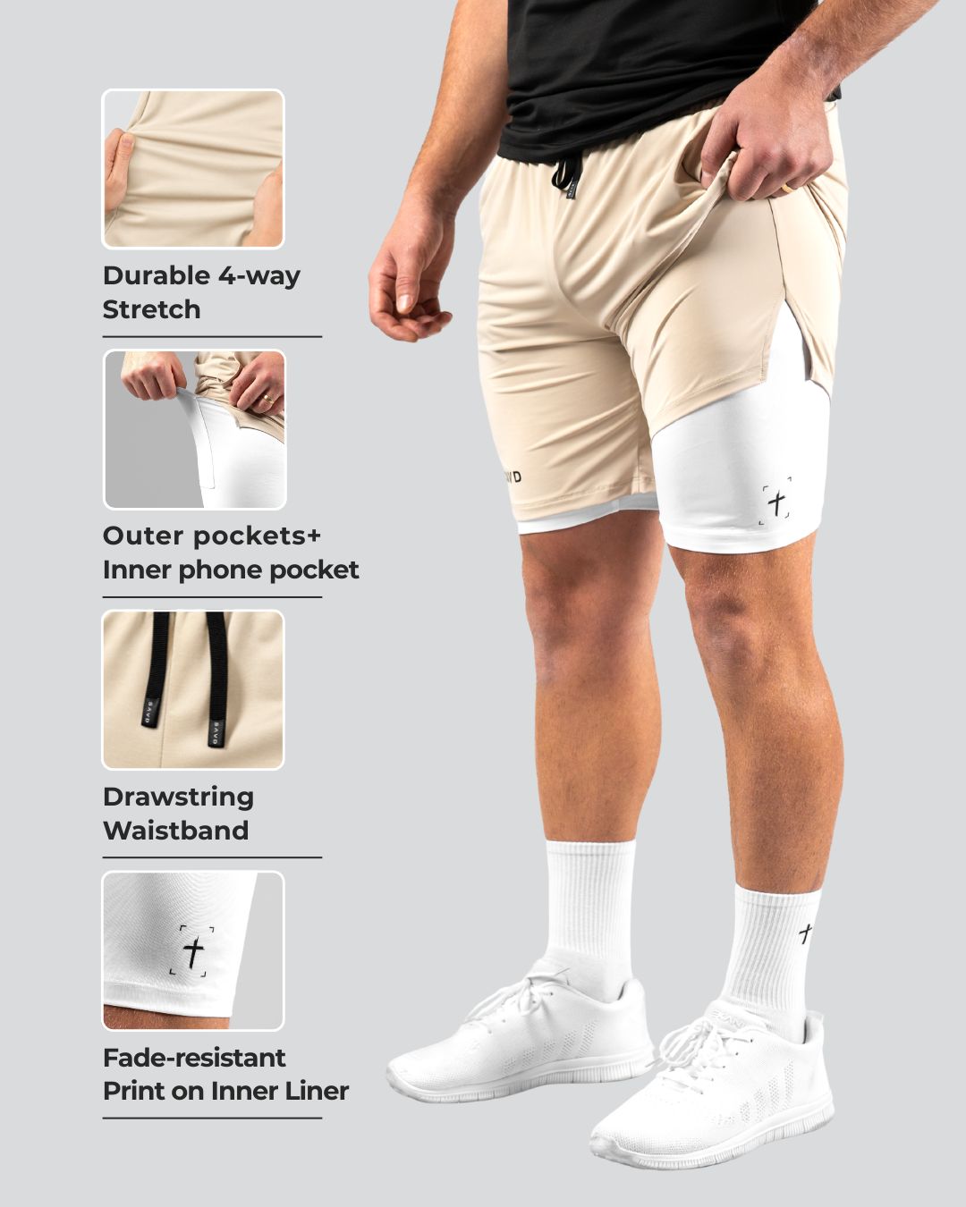 'Minimal Cross' Men's Performance Shorts – Taupe