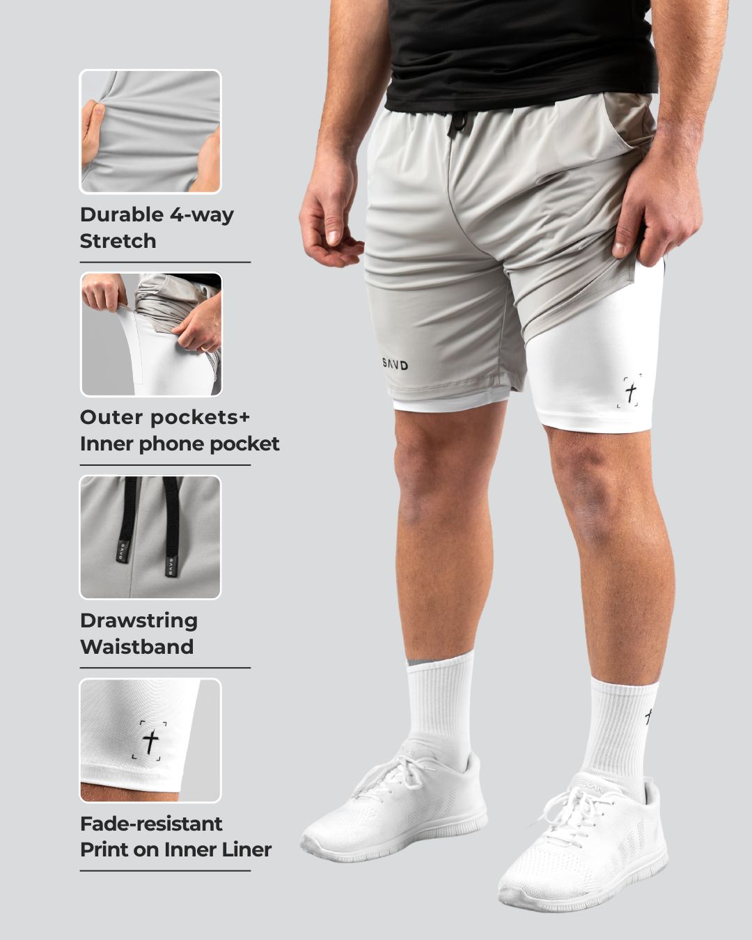'Minimal Cross' Men's Performance Shorts – Grey