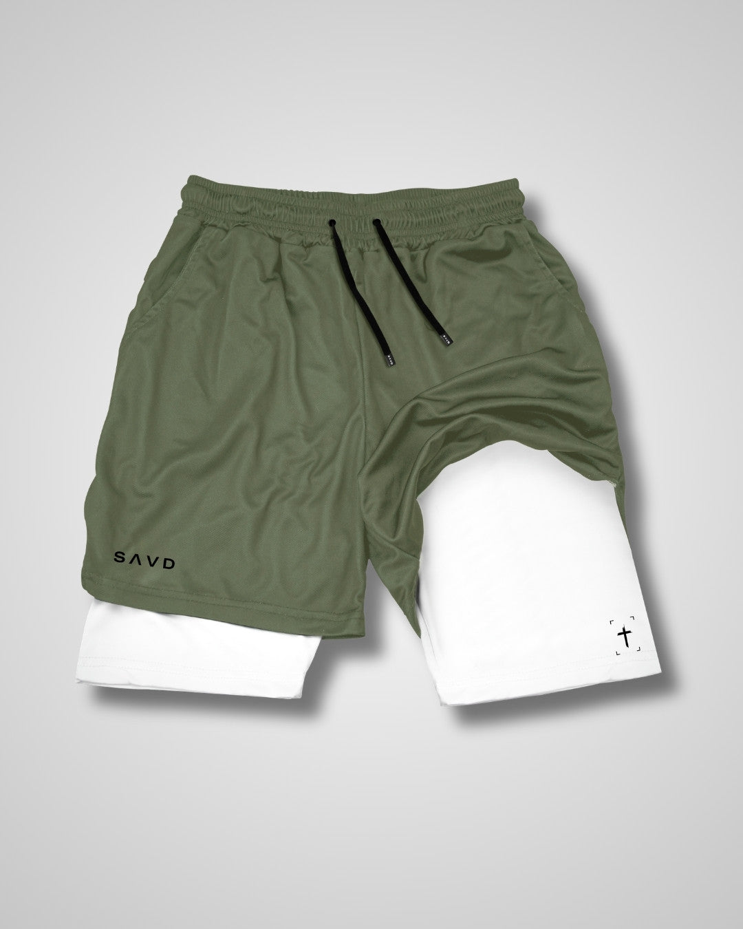'Minimal Cross' Men's Performance Shorts – Khaki Green