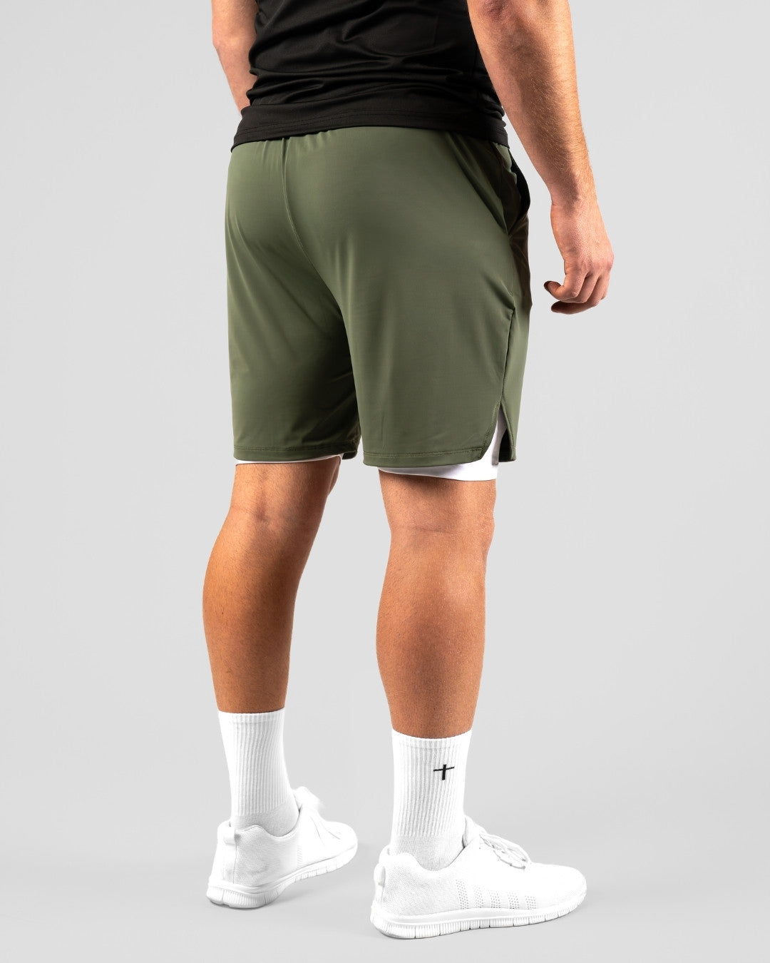 'Minimal Cross' Men's Performance Shorts – Khaki Green