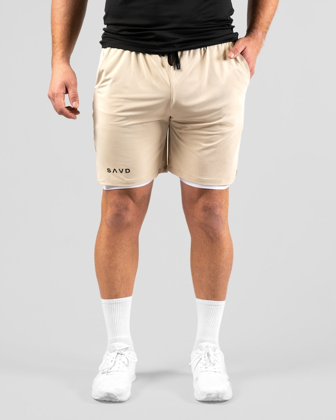 'Minimal Cross' Men's Performance Shorts – Taupe