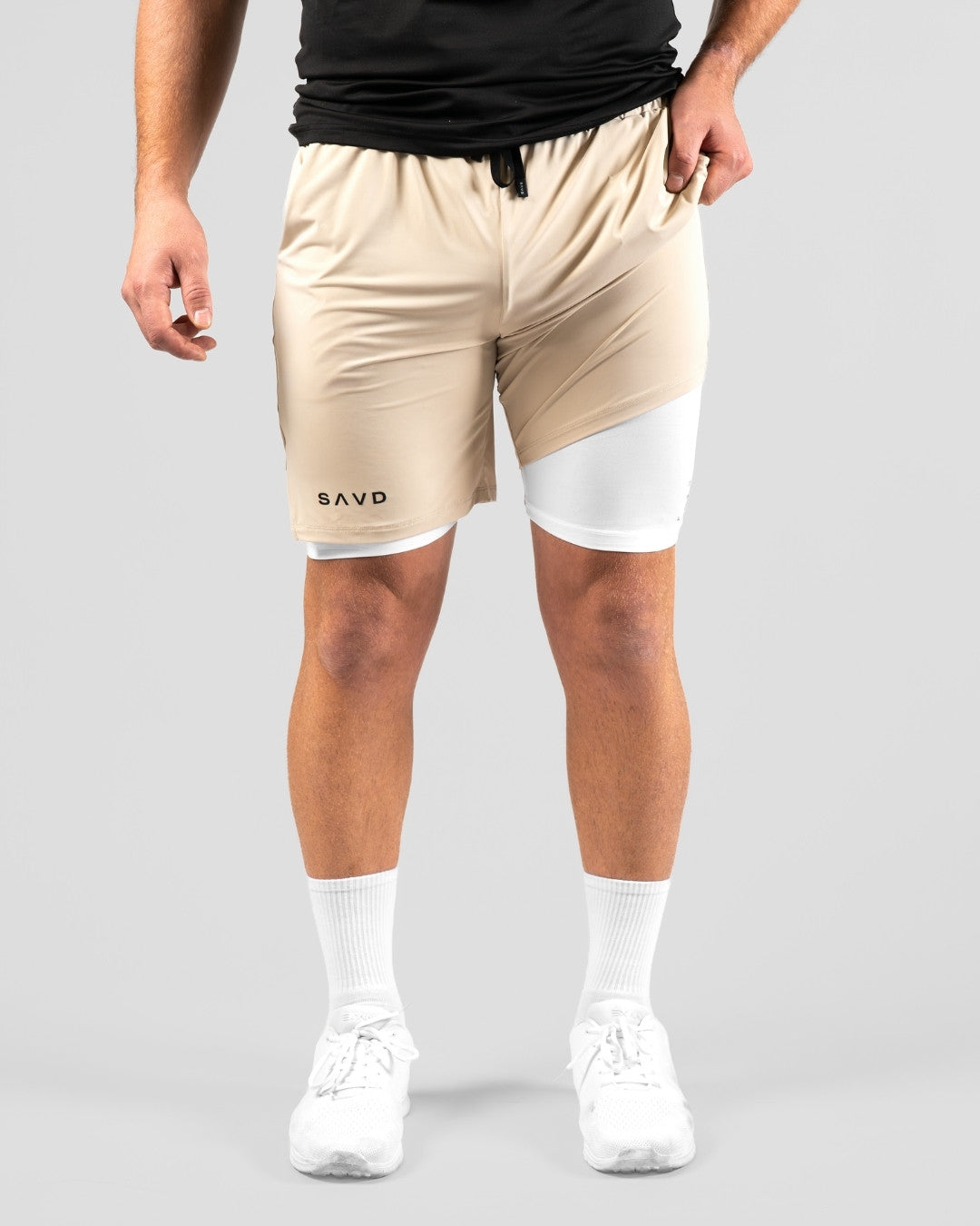 'Minimal Cross' Men's Performance Shorts – Taupe