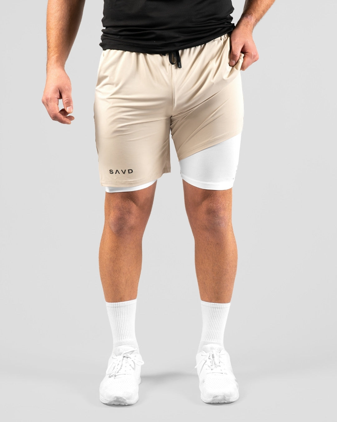 'Minimal Cross' Men's Performance Shorts – Taupe