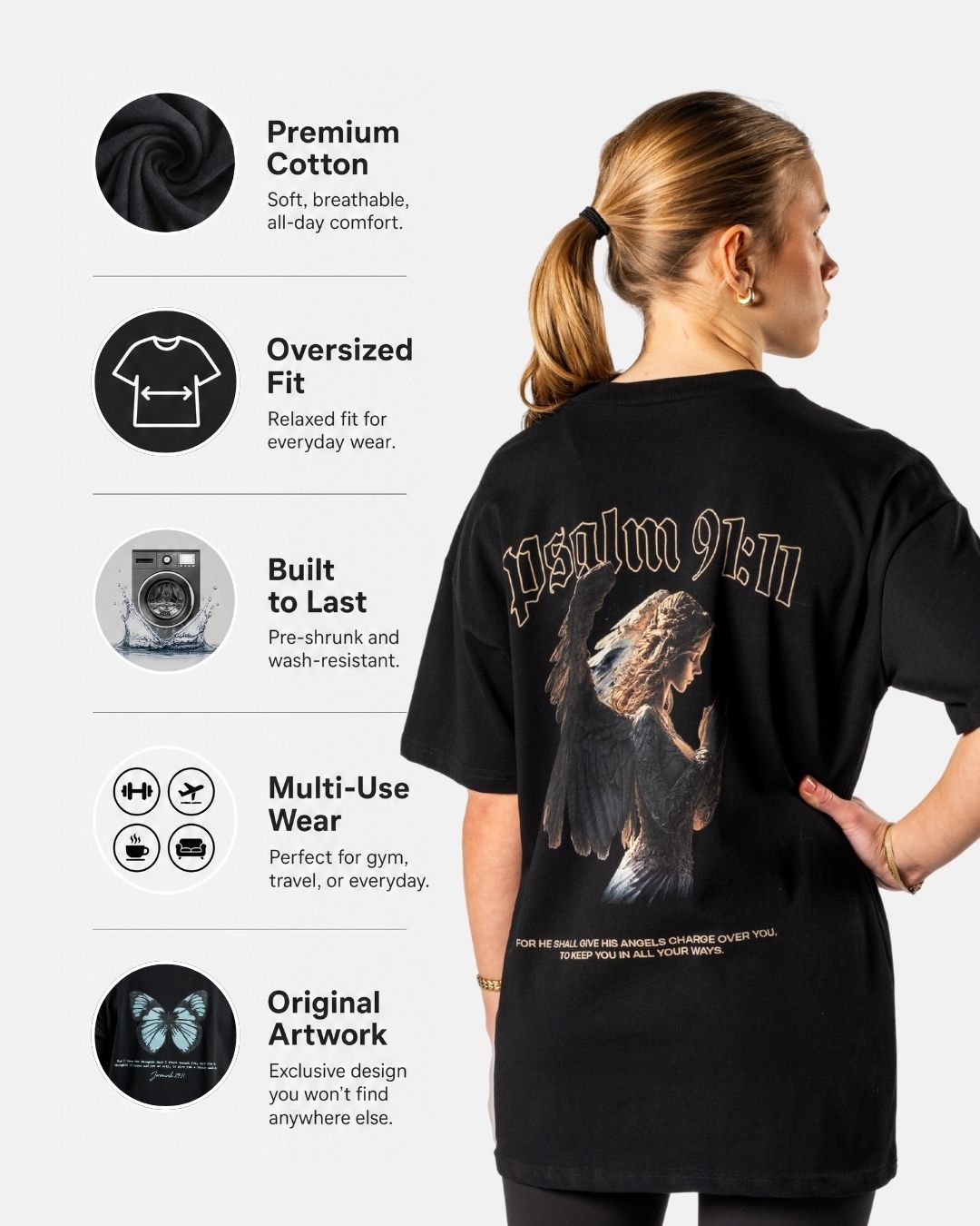 Psalm 91:11 'Keep you' Women’s Oversized T-Shirt