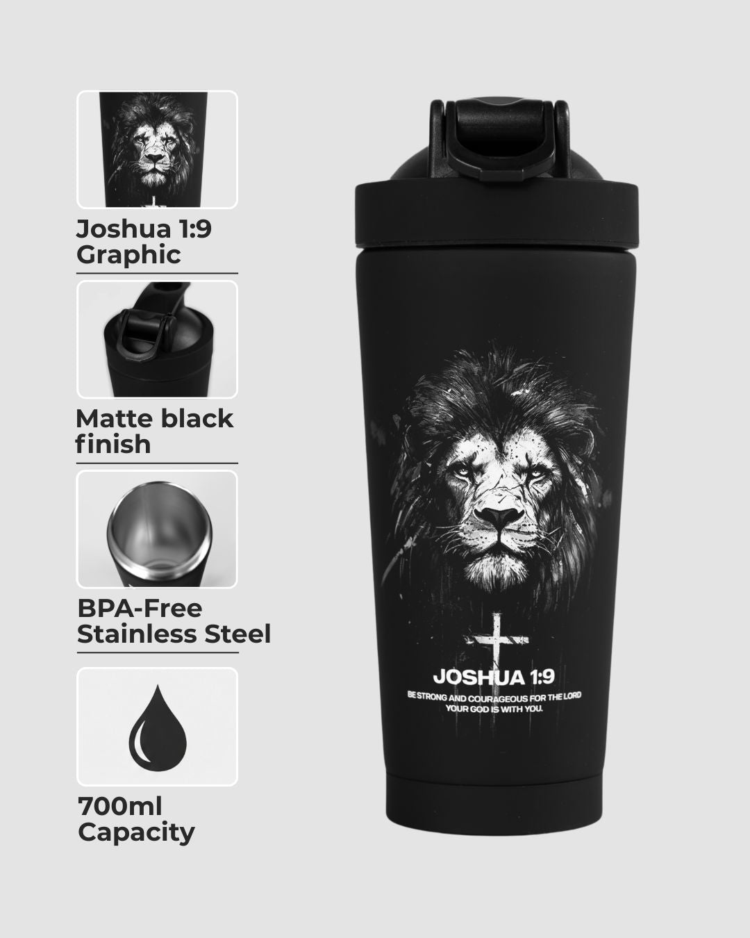 Stainless Steel Shaker - Joshua 1:9 Lion