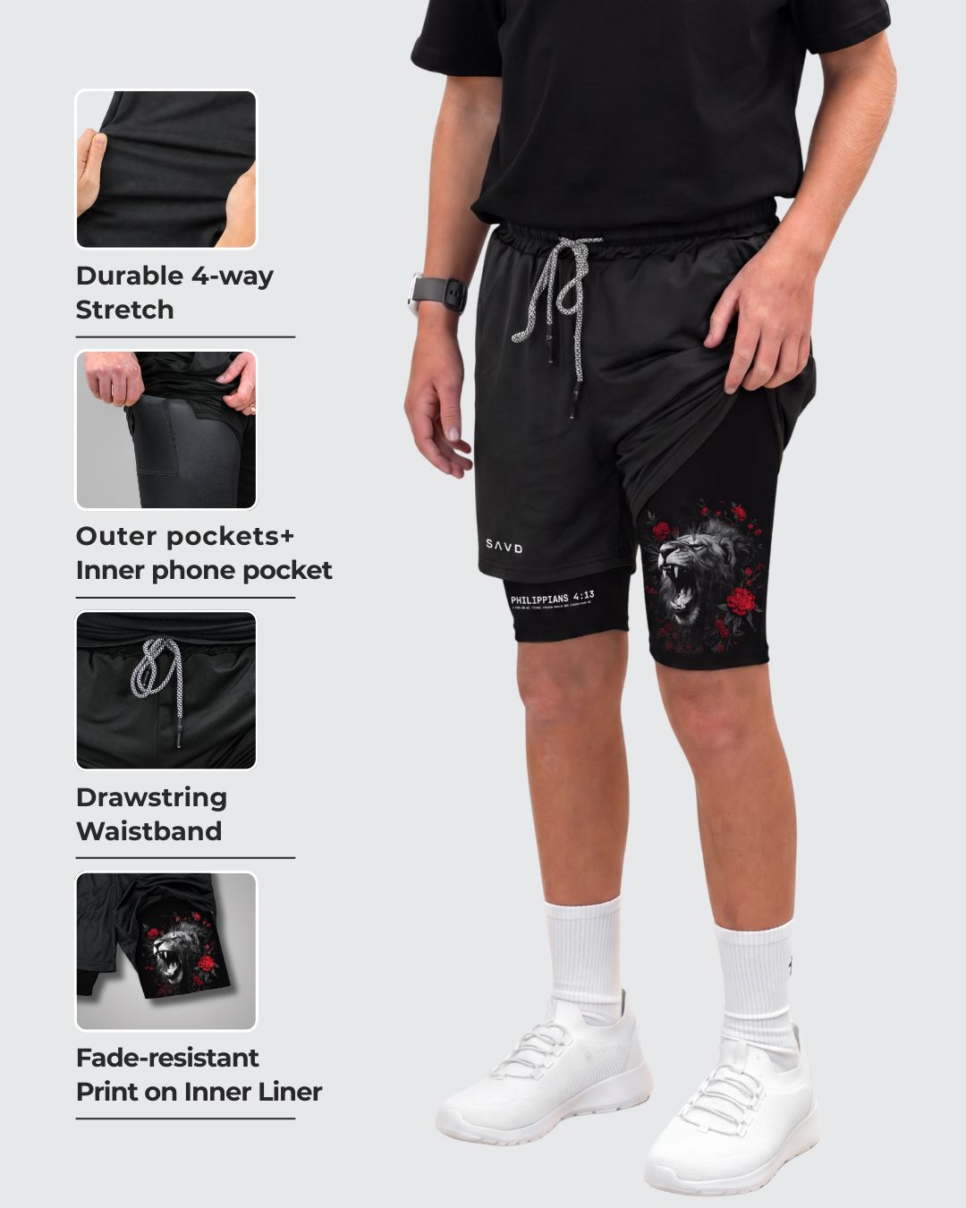 Philippians 4:13 'Lionheart' Youth Performance Shorts