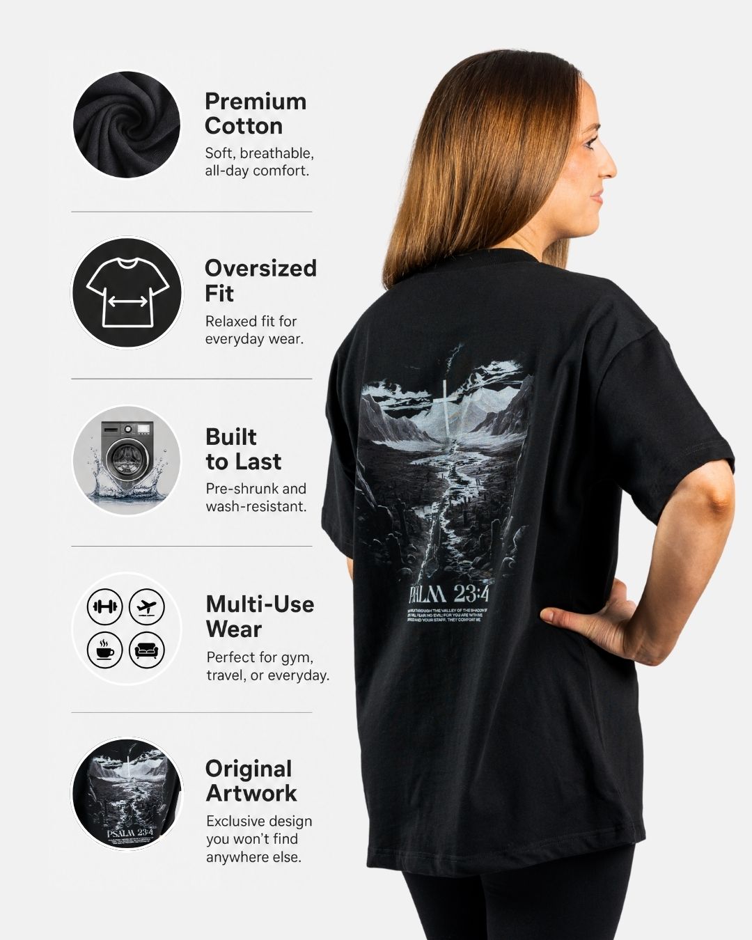 Psalm 23:4 'Schaduw des doods' Oversized T-shirt voor dames