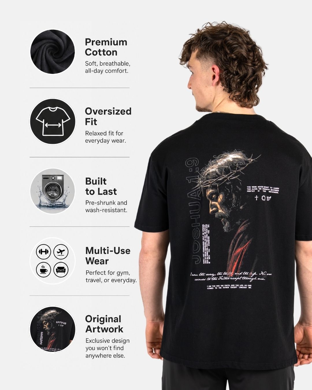 Joshua 1:9 ’Never Alone’ Men’s Oversized T-Shirt