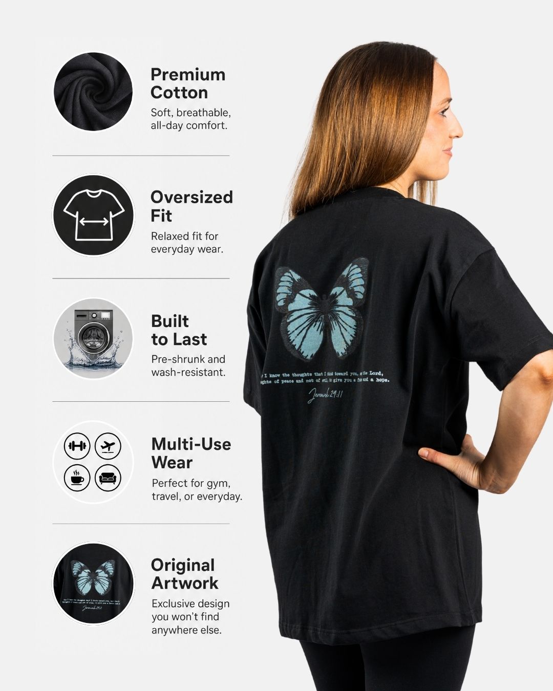 Jeremia 29:11 'Vleugels van Hoop' Oversized T-shirt voor dames