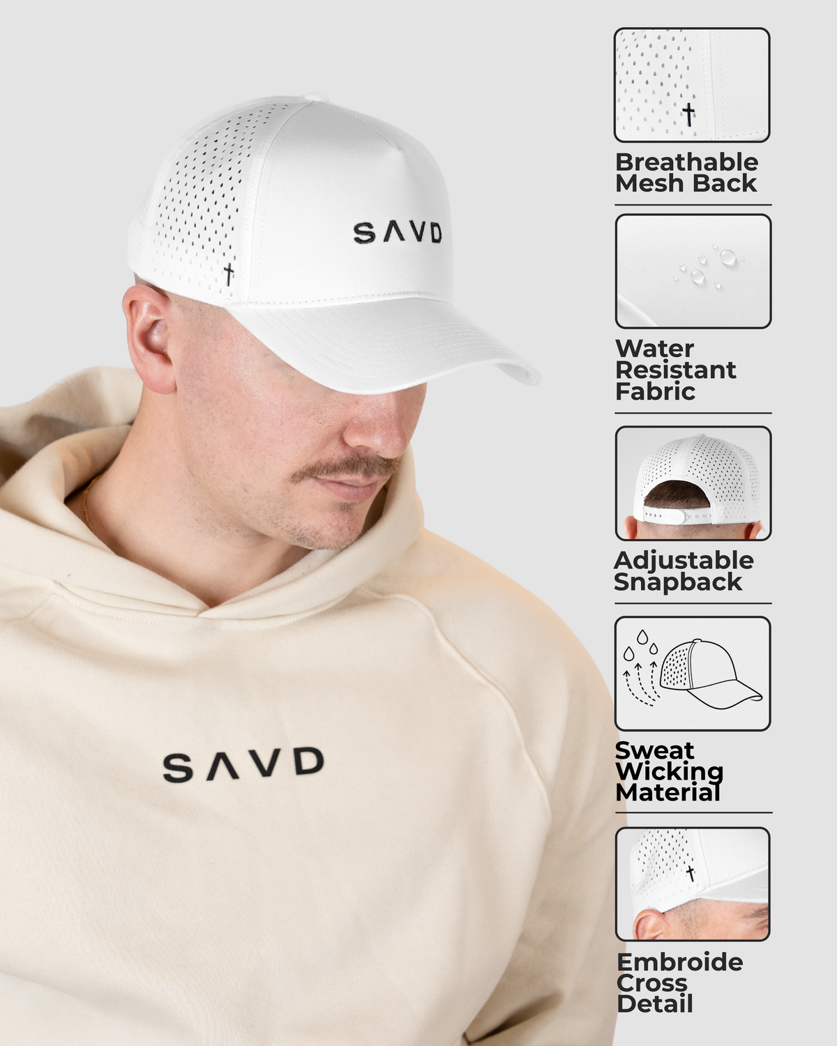 SAVD Perforated Snapback - White