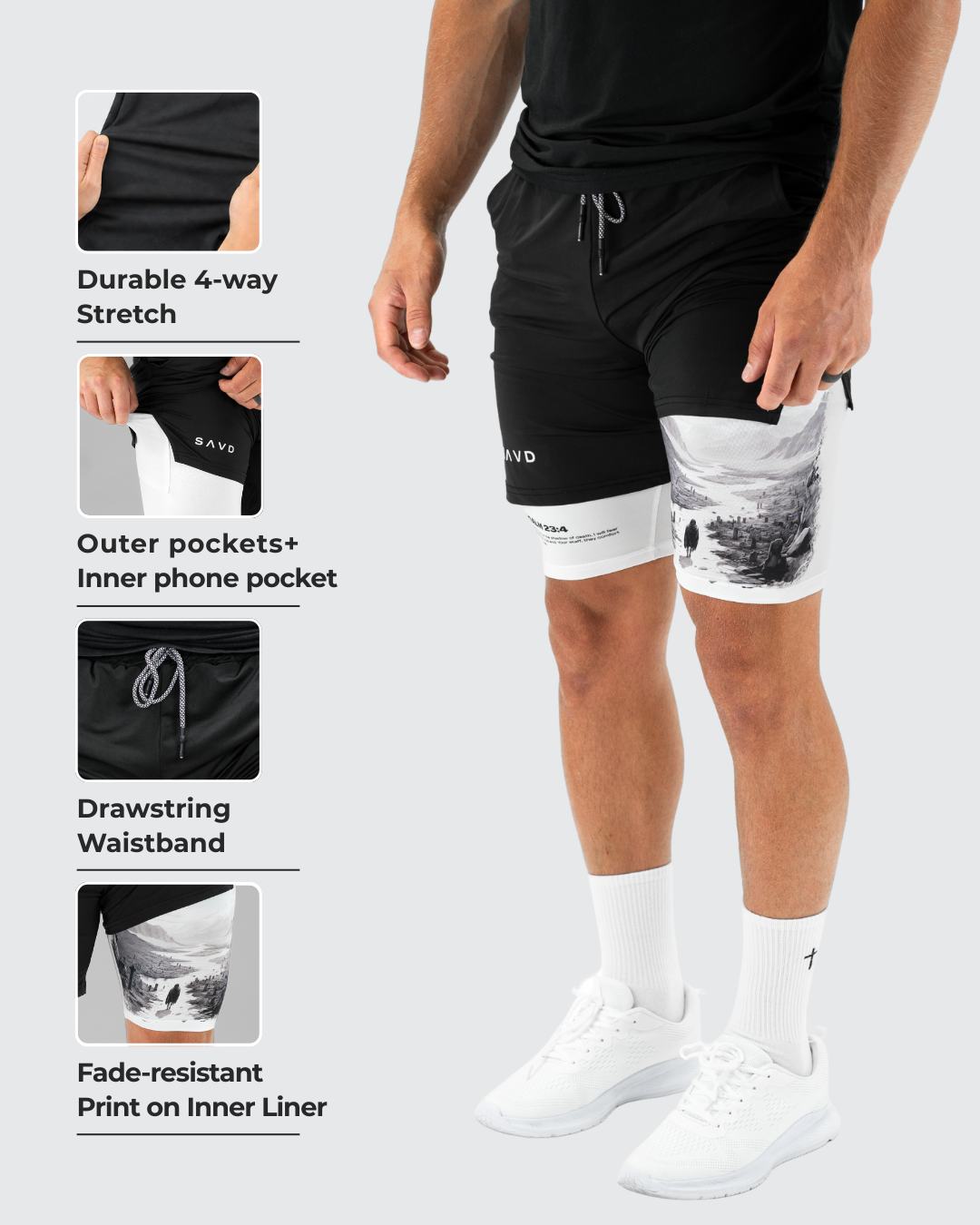 Psalm 23:4 Schaduw van de Dood Performance Shorts