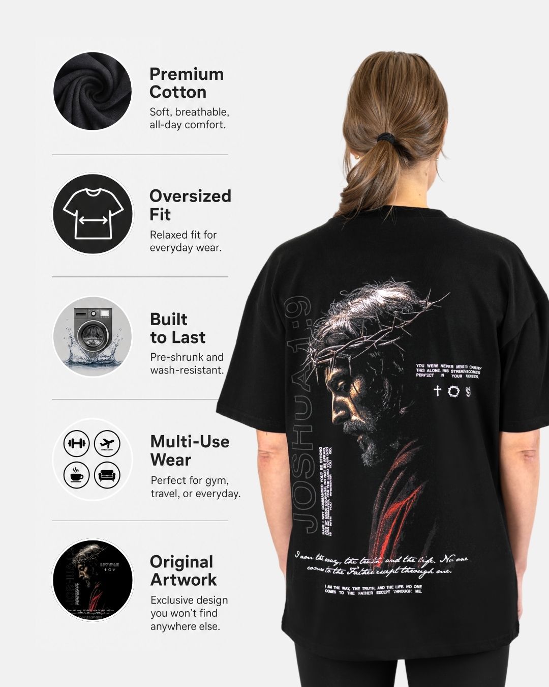 Joshua 1:9 'Never Alone' Women’s Oversized T-Shirt