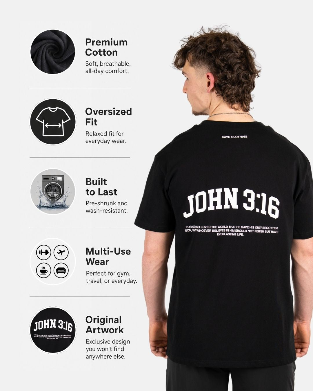 John 3:16 ’College Scripture’ Men’s Oversized T-Shirt