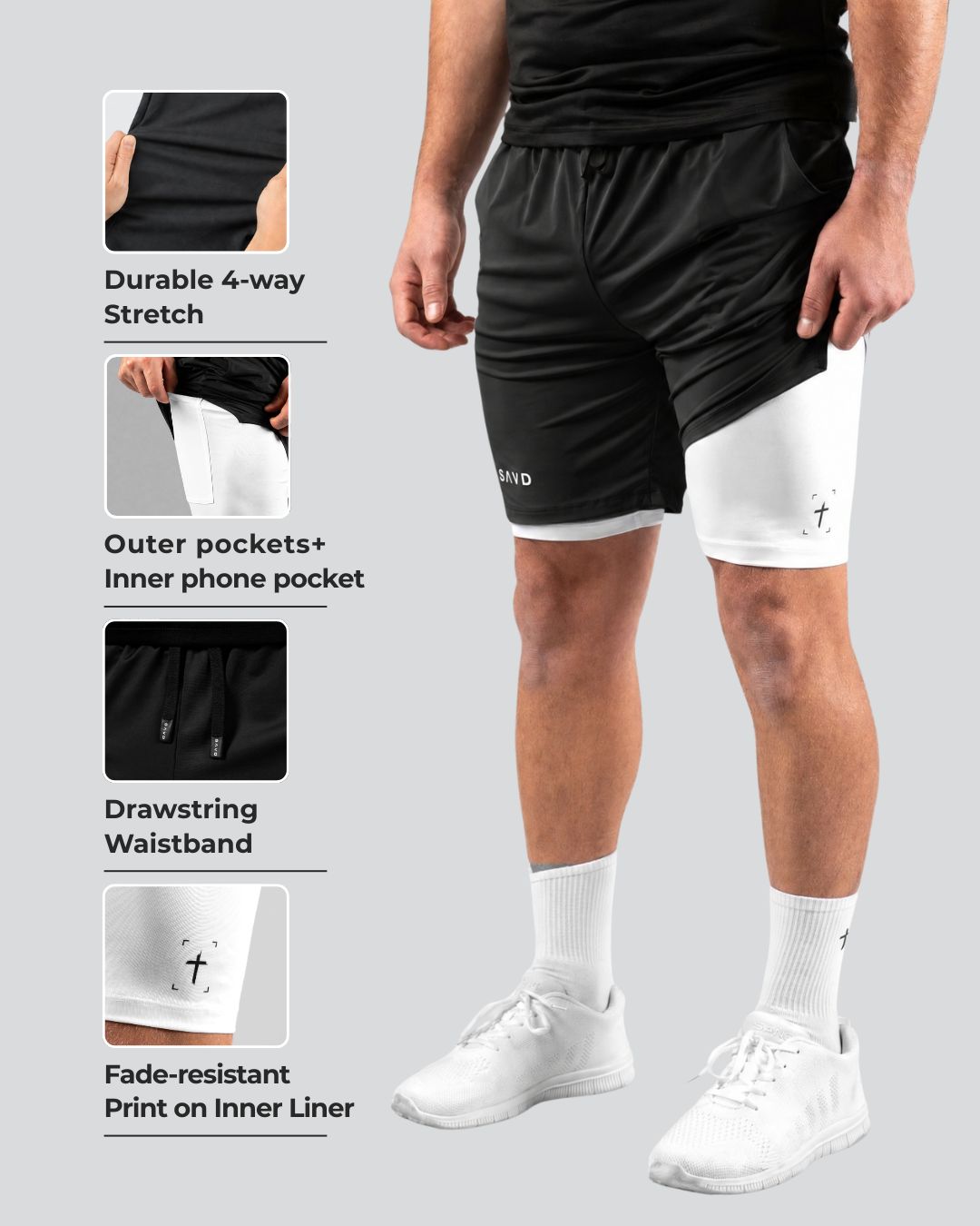 'Minimal Cross' Men's Performance Shorts – Black
