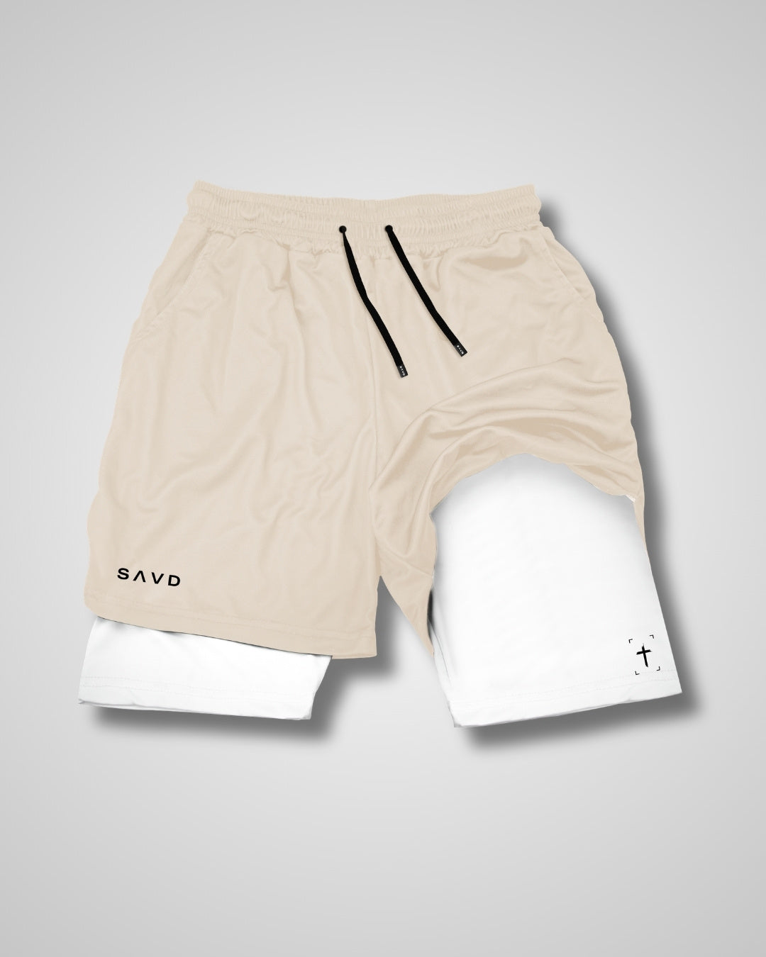 'Minimal Cross' Men's Performance Shorts – Taupe